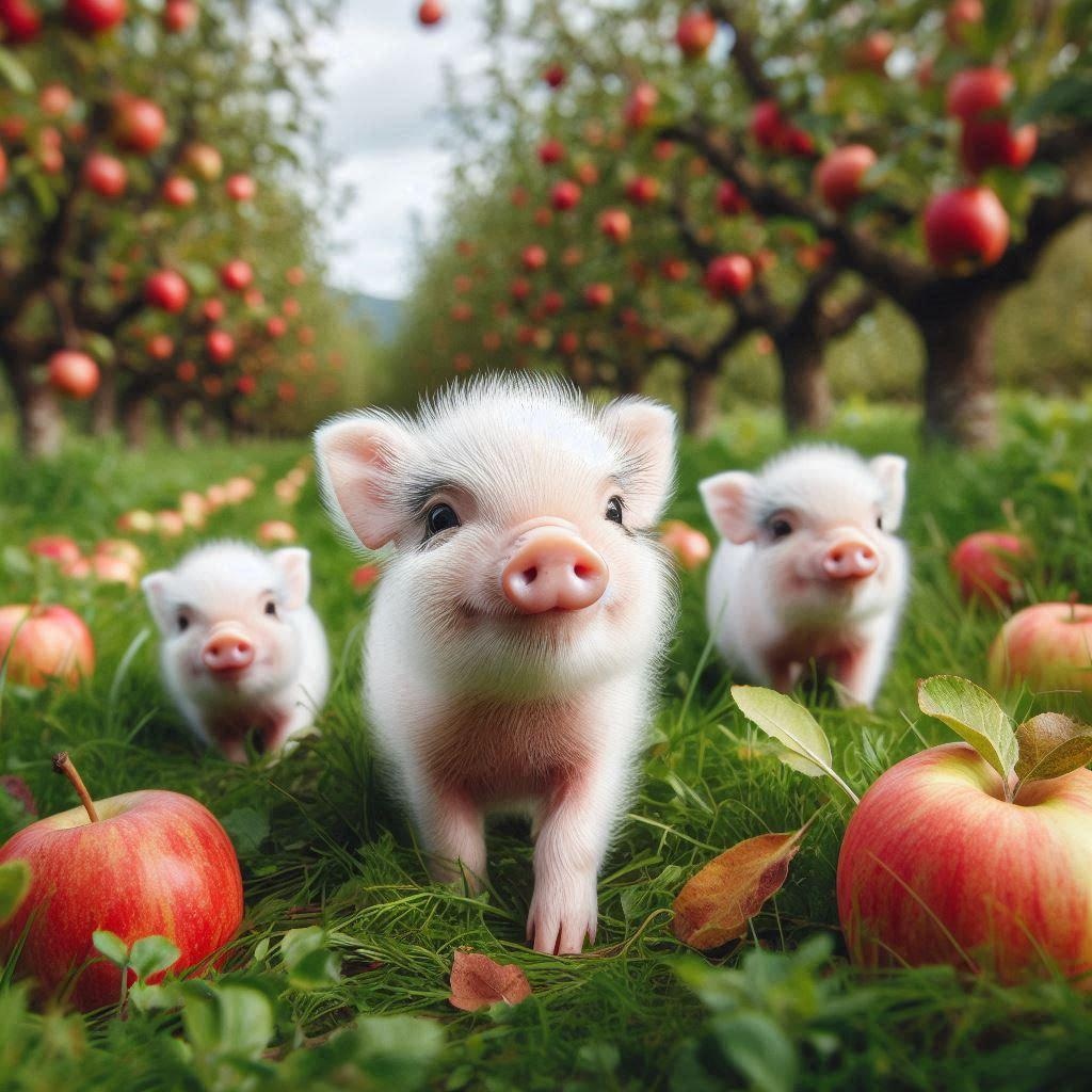 リンゴにご満悦なミニブタ