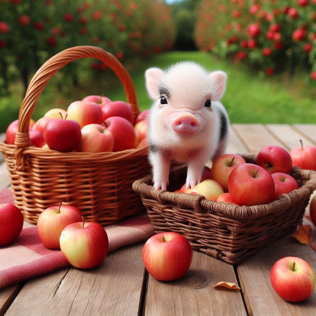 リンゴにご満悦なミニブタ