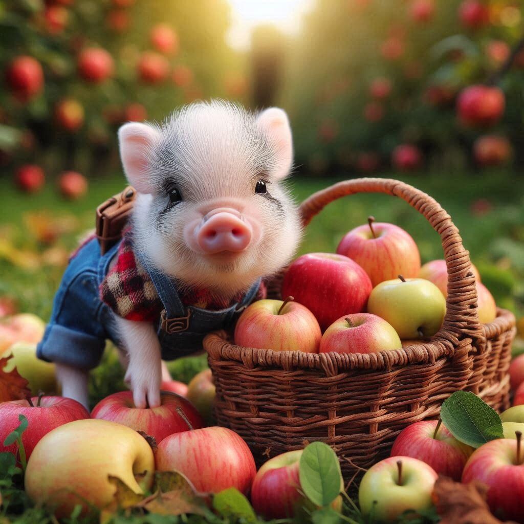 リンゴにご満悦なミニブタ
