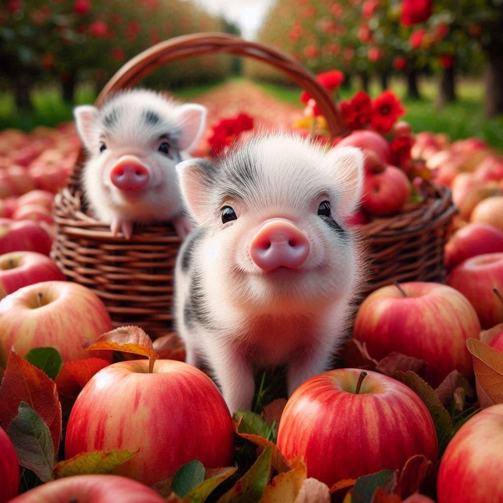 リンゴにご満悦なミニブタ