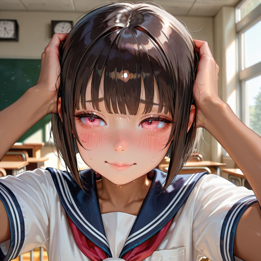 よしよしされて照れて喜ぶ女の子