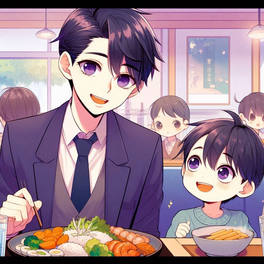 お子様ランチと、黒髪短髪男性♪その1-1(10枚)