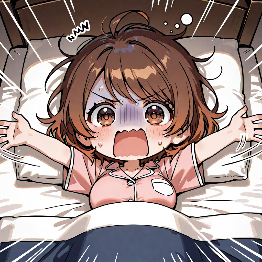 わ～！　（寝坊）