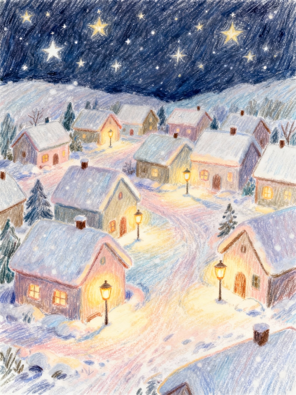 絵本風📖雪の積もる町