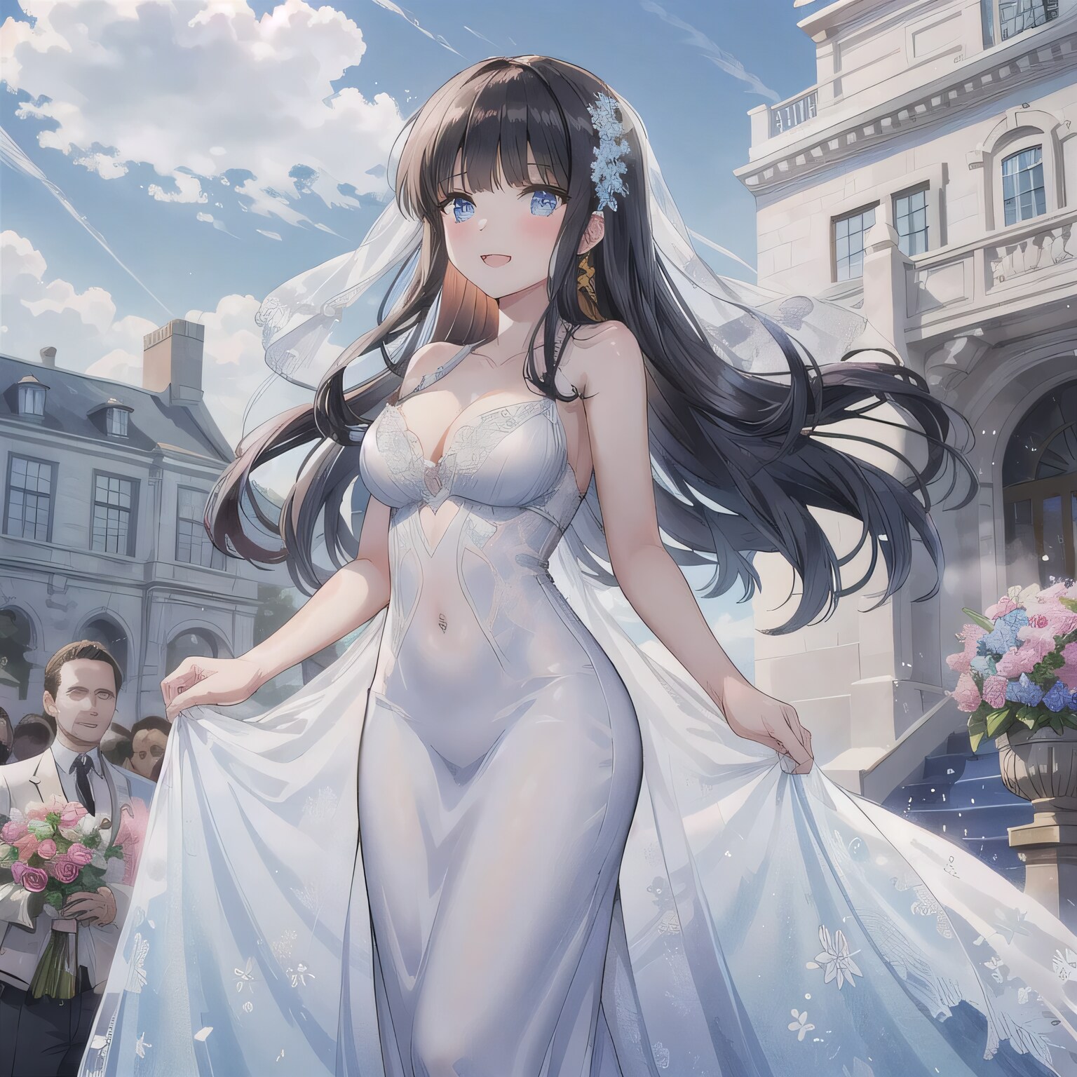 黒髪ロングでウェディングドレスの少女３７ | の人気AIイラスト・グラビア