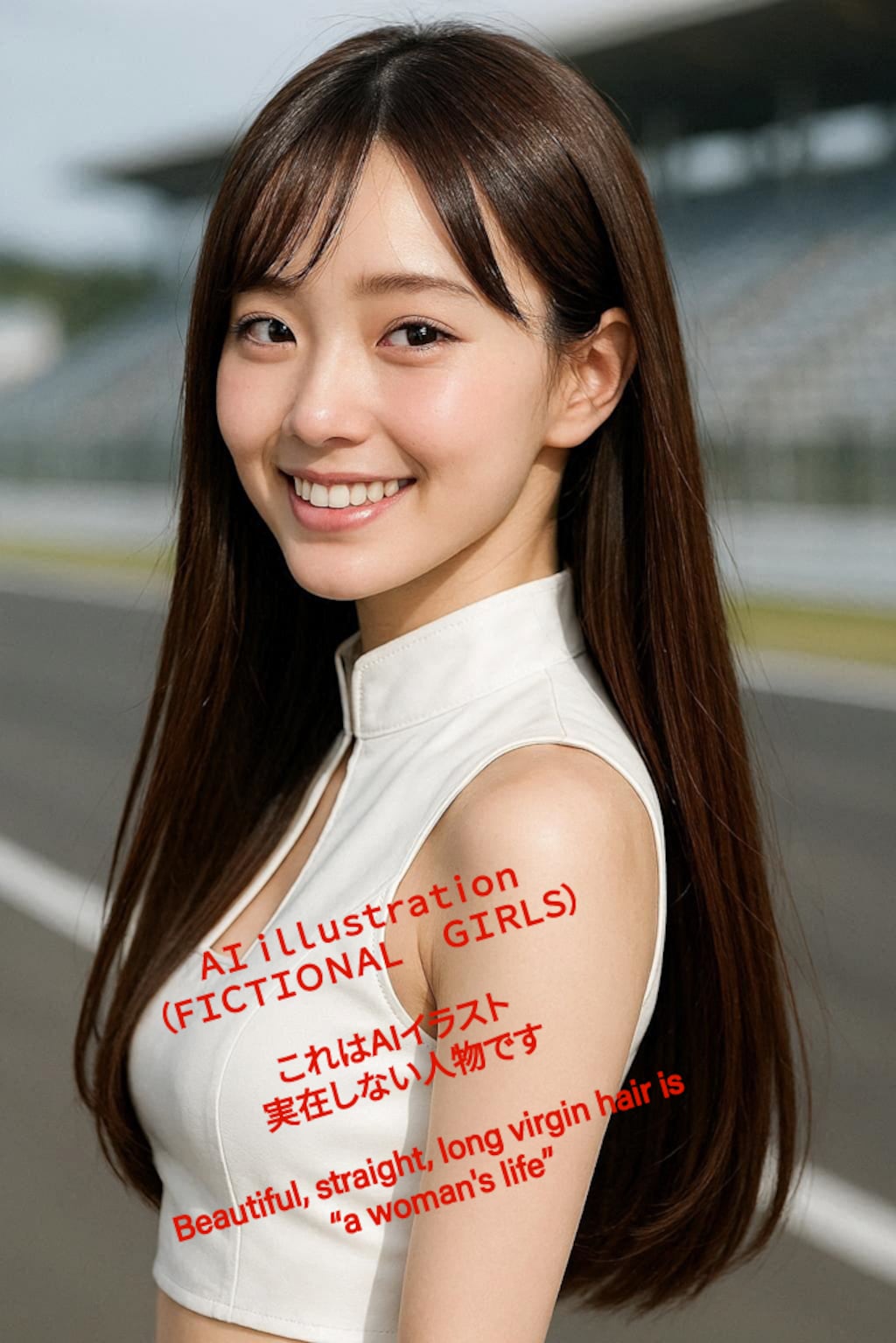 レースクイーン風な衣装のロングヘア美少女