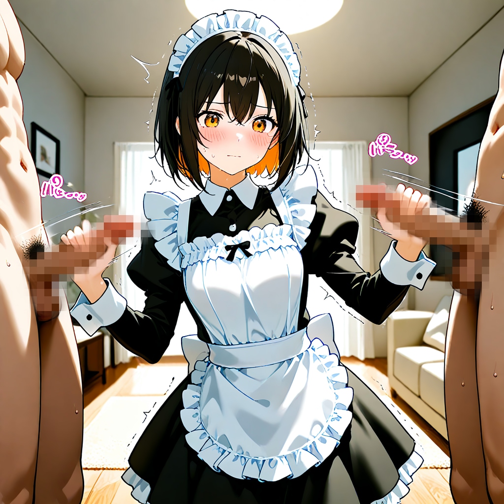 可愛いメイドさん達に手でシテもらう2