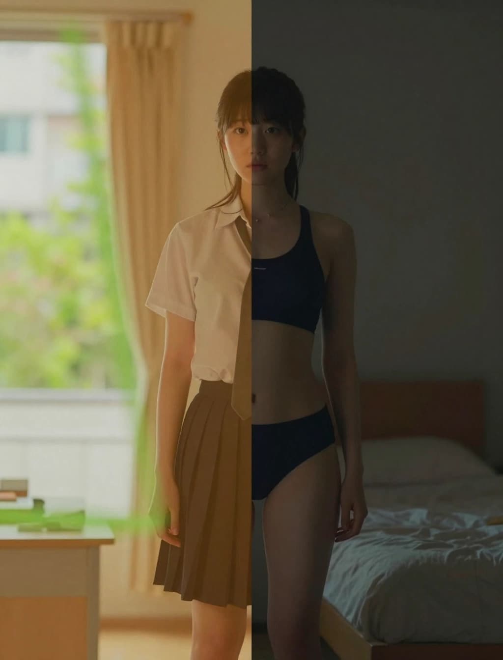 【50/50】制服と水着のハーフアンドハーフ