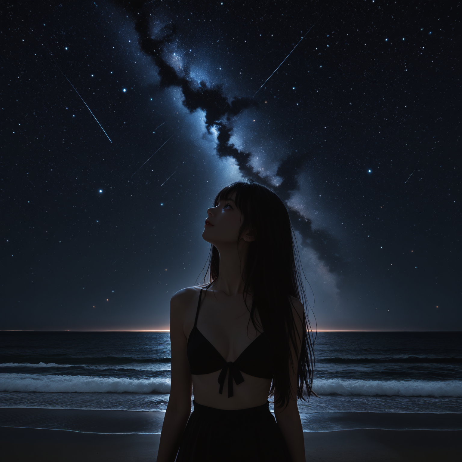 夜空を見上げる