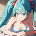 初音ミクのアニメ調絵柄のイラスト【スリップ＆ランジェリー】（試作） 4枚目