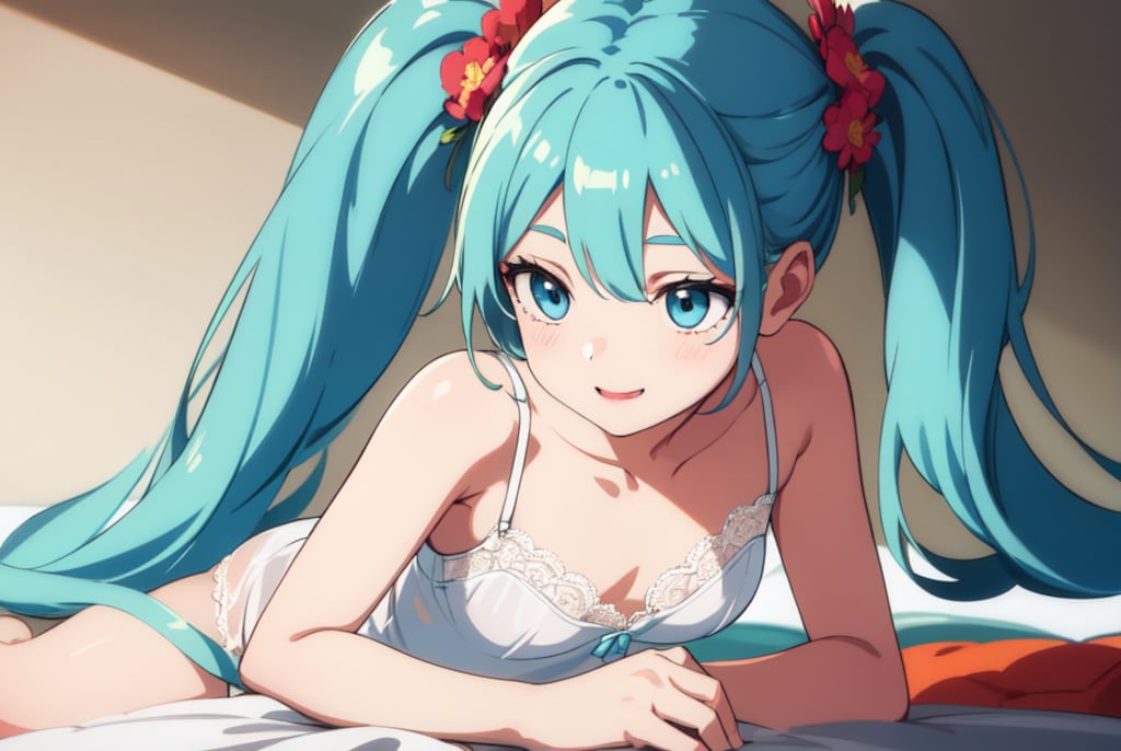 初音ミクのアニメ調絵柄のイラスト【スリップ＆ランジェリー】（試作）