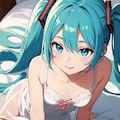 初音ミクのアニメ調絵柄のイラスト【スリップ＆ランジェリー】（試作） 3枚目