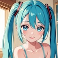 初音ミクのアニメ調絵柄のイラスト【スリップ＆ランジェリー】（試作） 5枚目