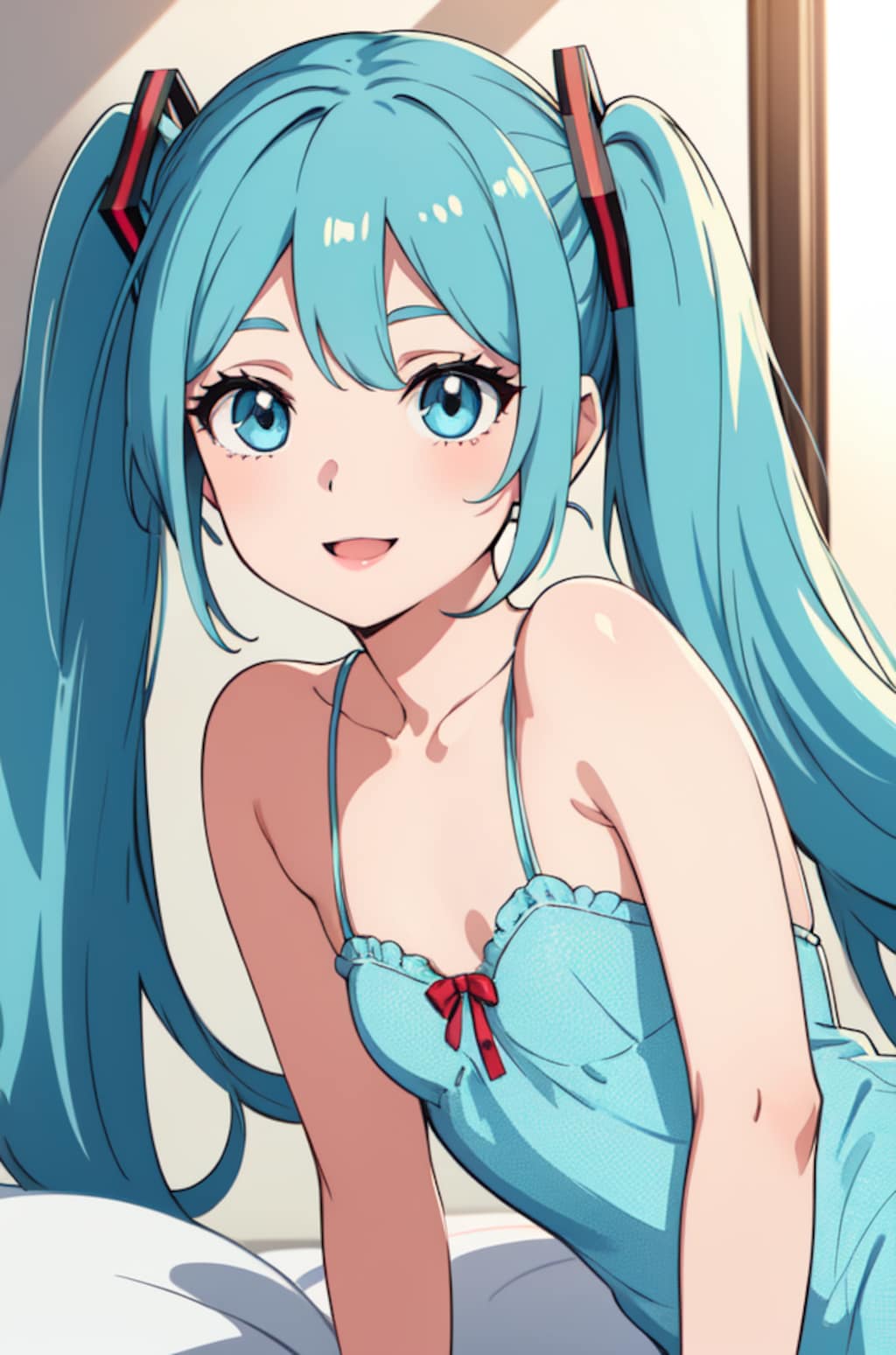 初音ミクのアニメ調絵柄のイラスト【スリップ＆ランジェリー】（試作）
