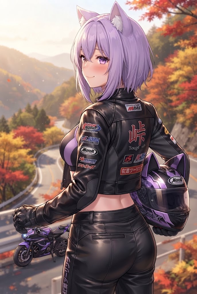 峠に秋を見つけに来たライダーシス | の人気AIイラスト・グラビア