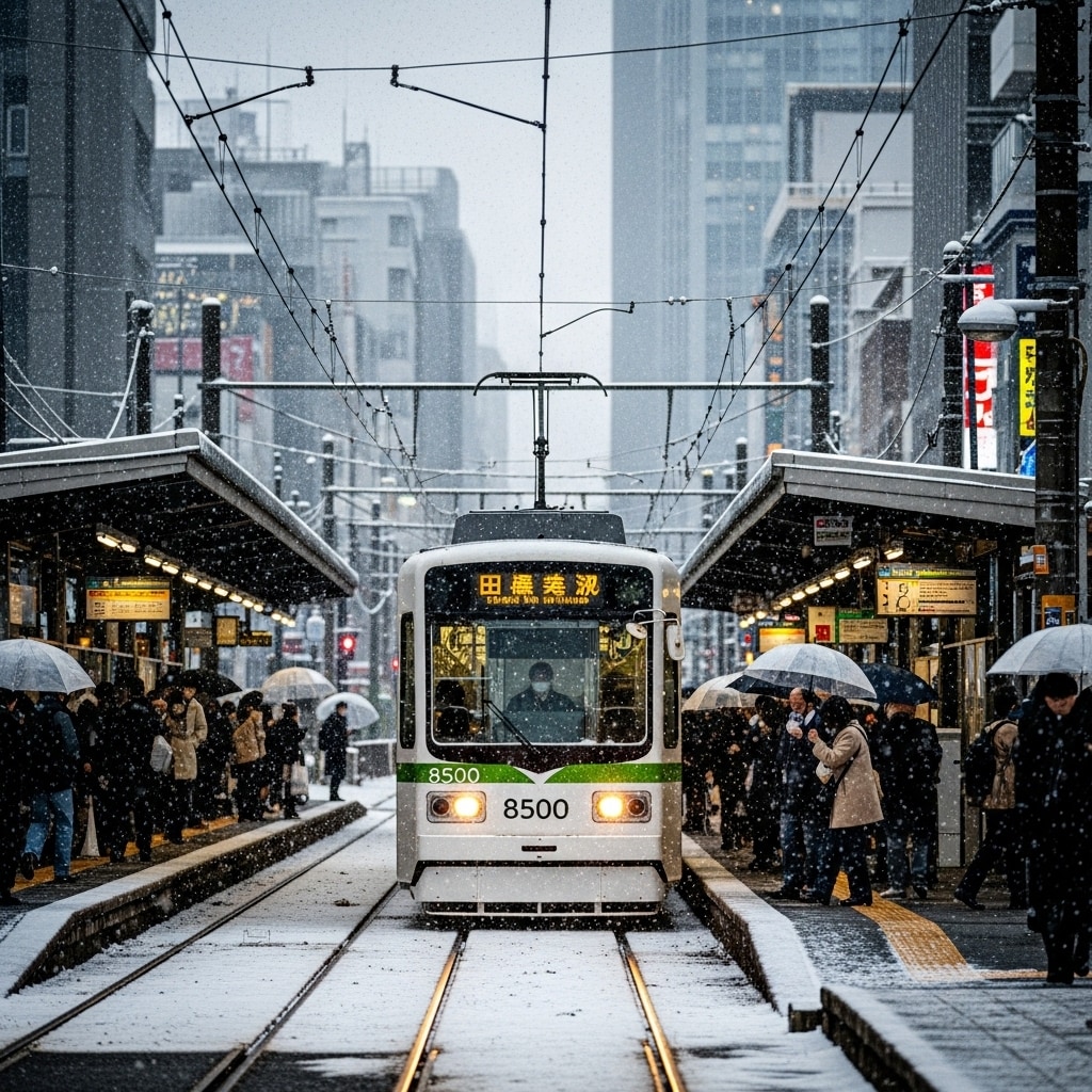 都電荒川線の雪景色