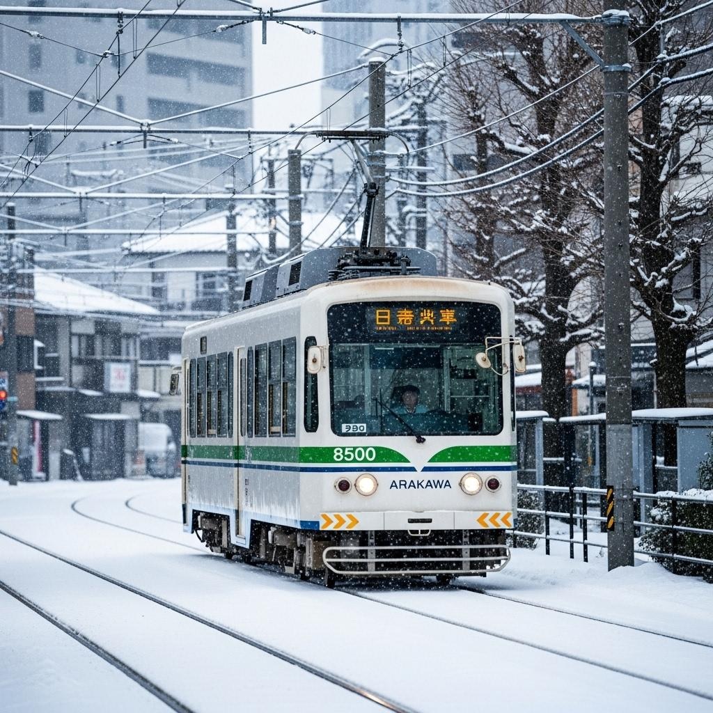 都電荒川線の雪景色