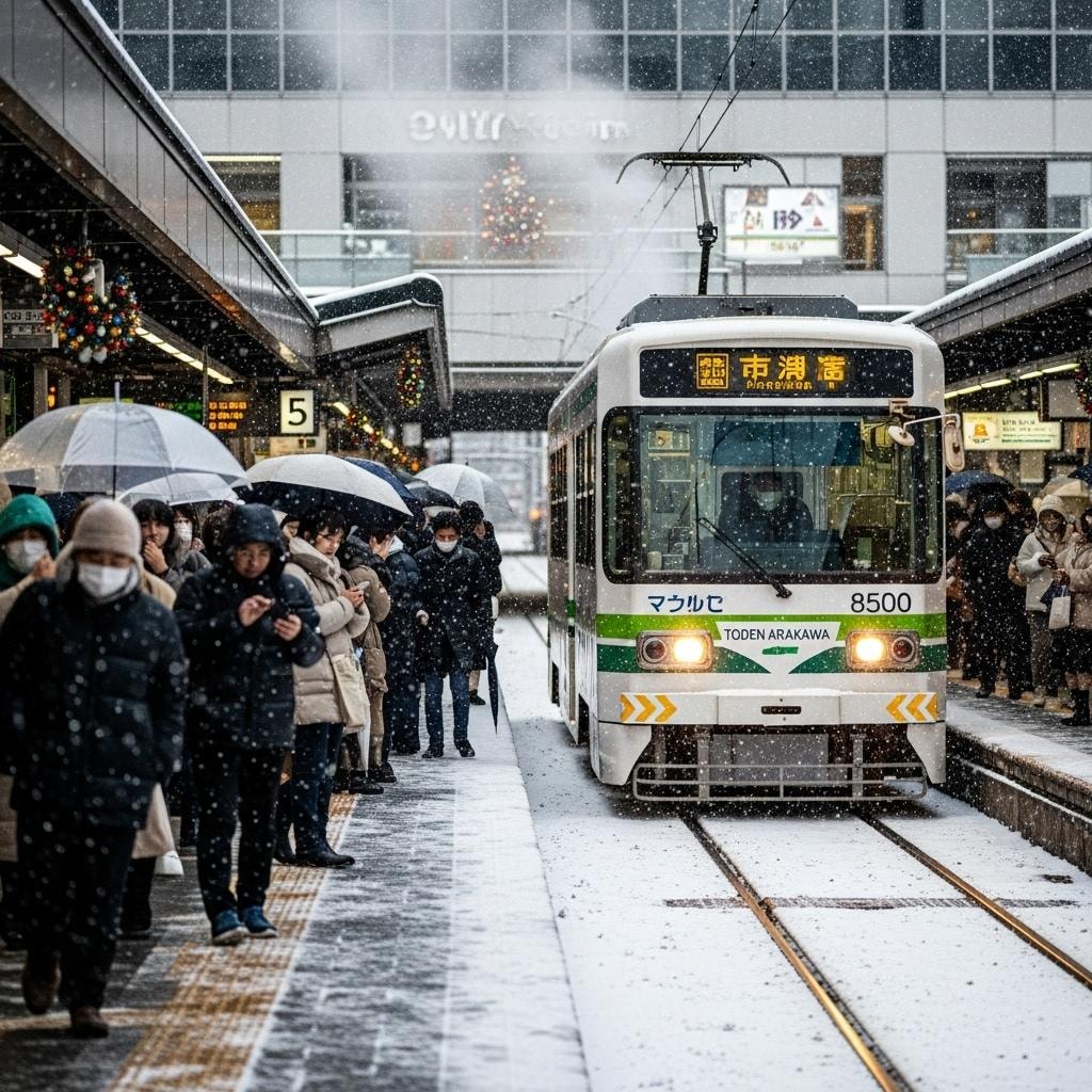 都電荒川線の雪景色