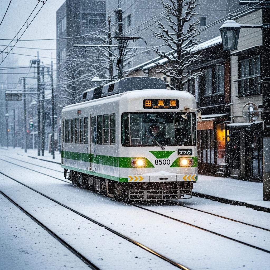 都電荒川線の雪景色