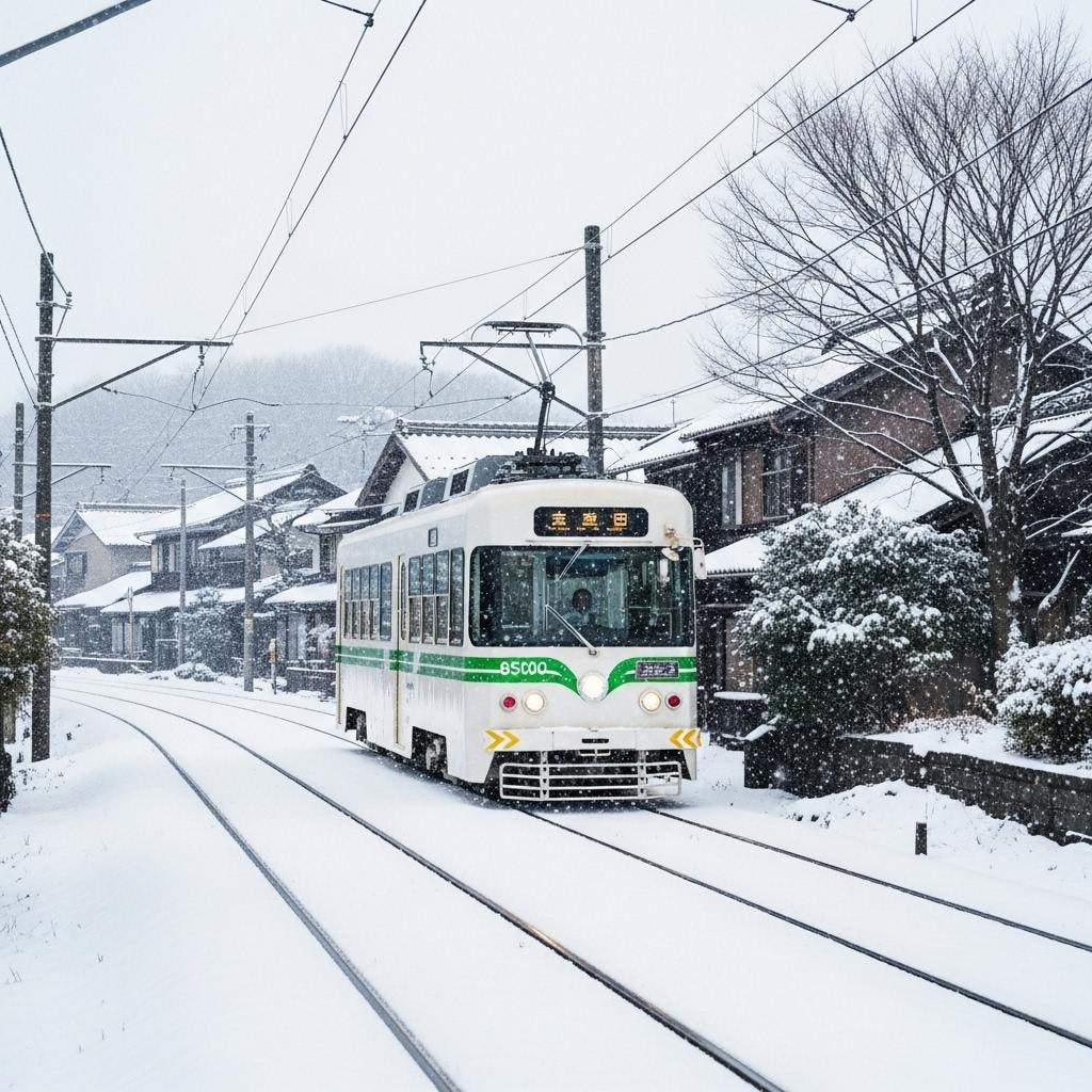 都電荒川線の雪景色