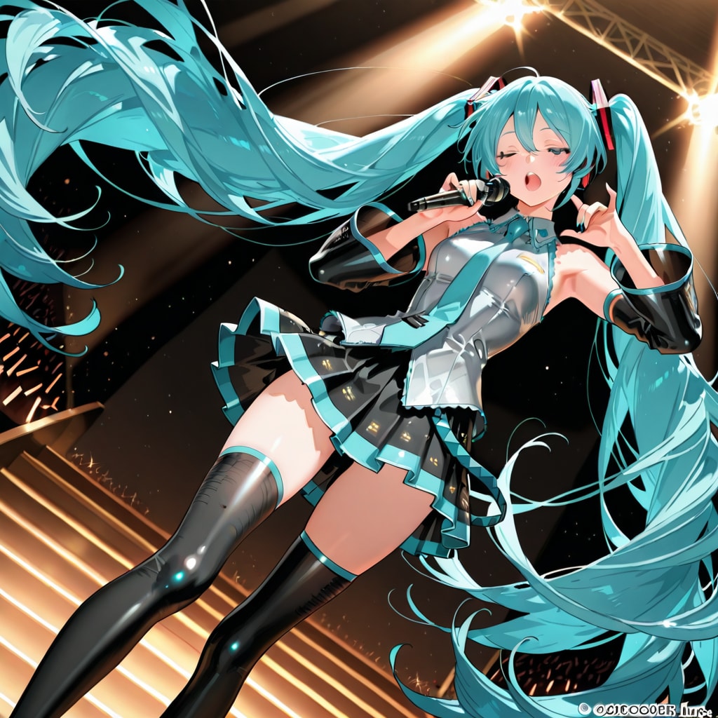 ステージで歌う「初音ミク」　ー正方形サイズー | の人気AIイラスト・グラビア