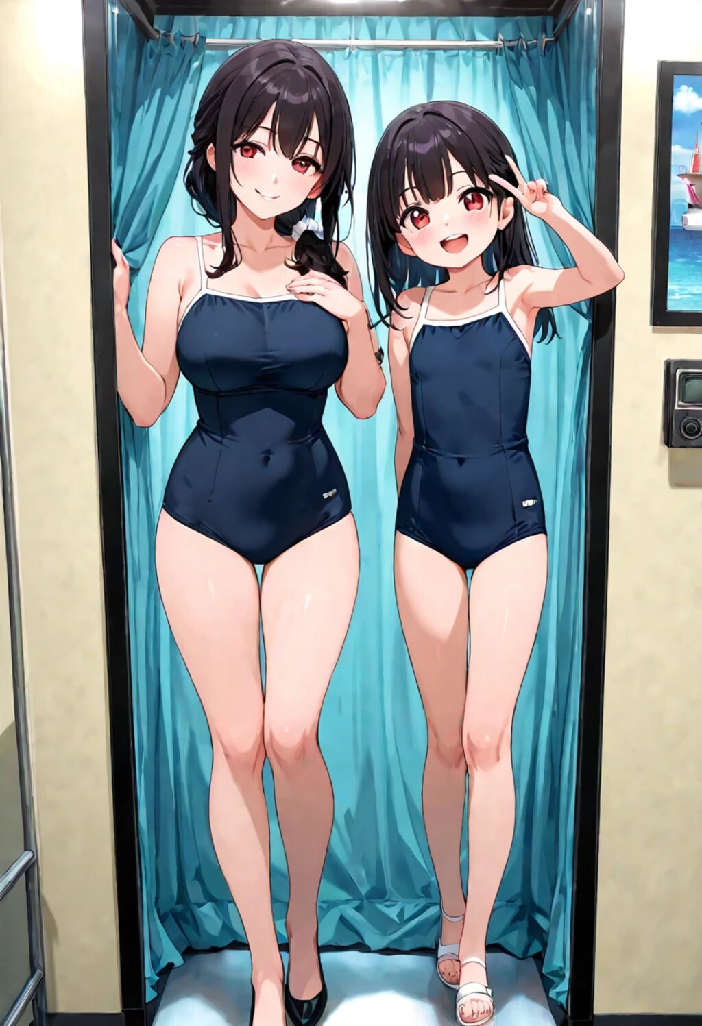 ママも一緒にスク水！