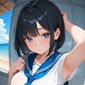 海の家に下見に来た巨乳セーラー服な配信者ちゃん 3枚目