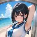 海の家に下見に来た巨乳セーラー服な配信者ちゃん 4枚目