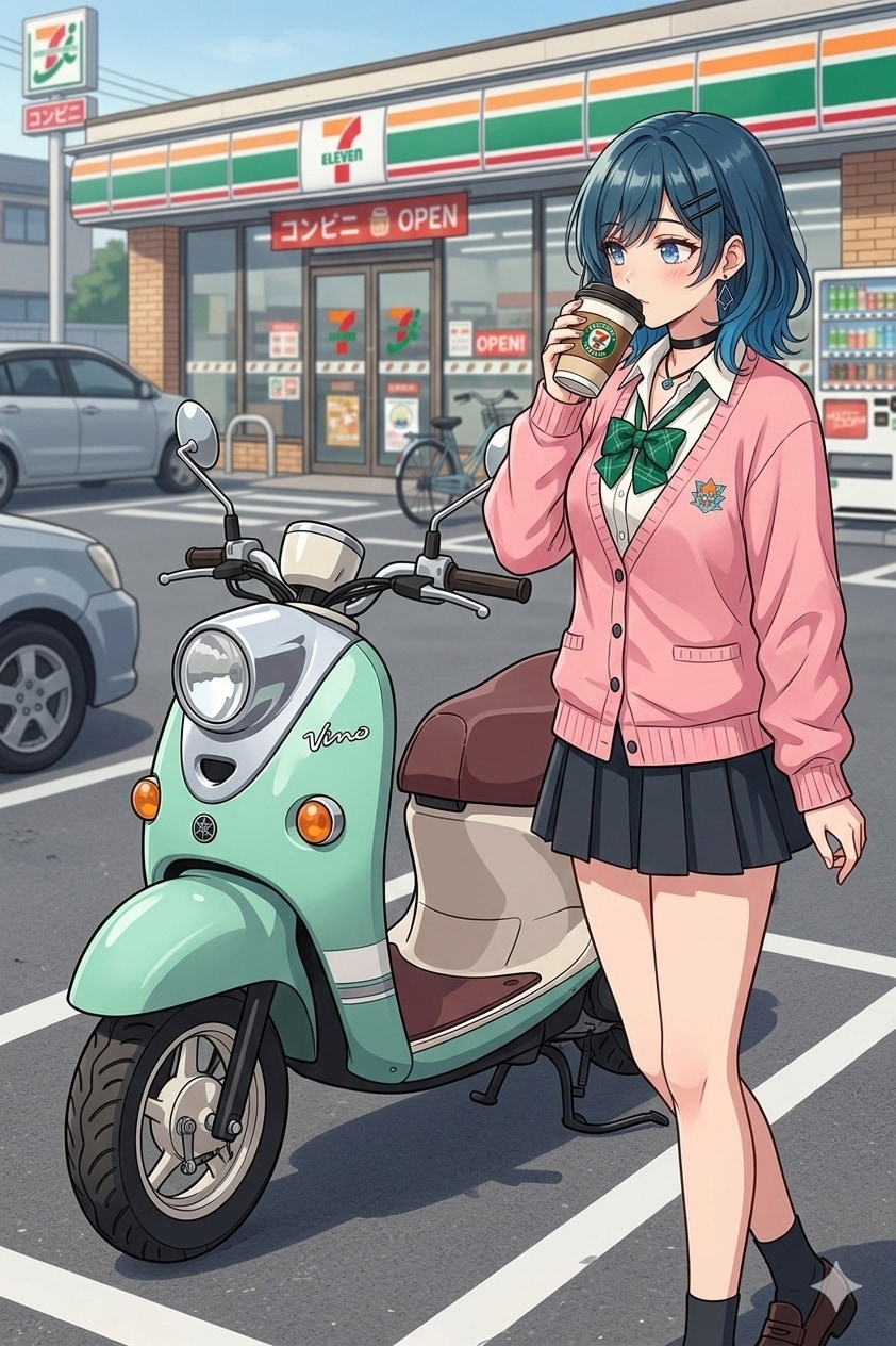 <古波蔵眞琴さん>このバイク可愛いなぁ | の人気AIイラスト・グラビア