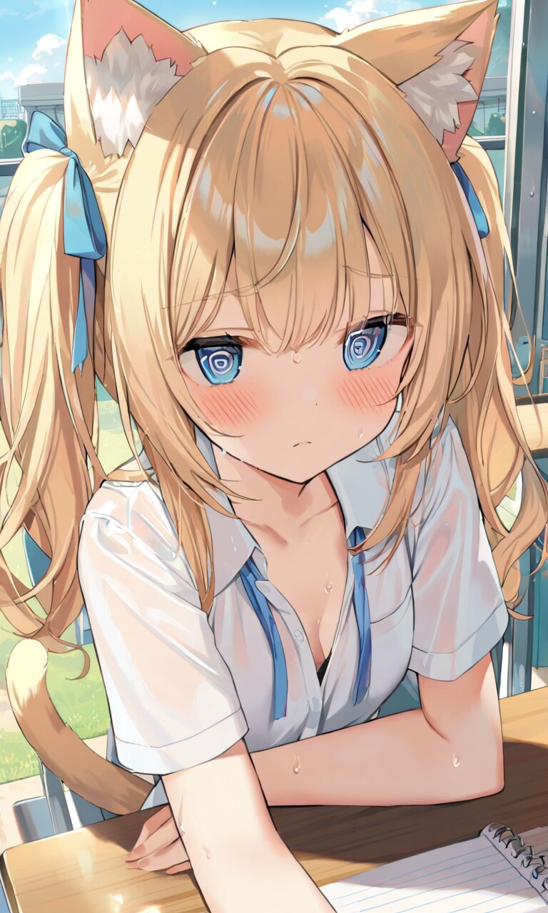 こるり「宿題を誰か見せてぇ。こうなったらやけくそ」まや「脱ぐなああああ」 | の人気AIイラスト・グラビア