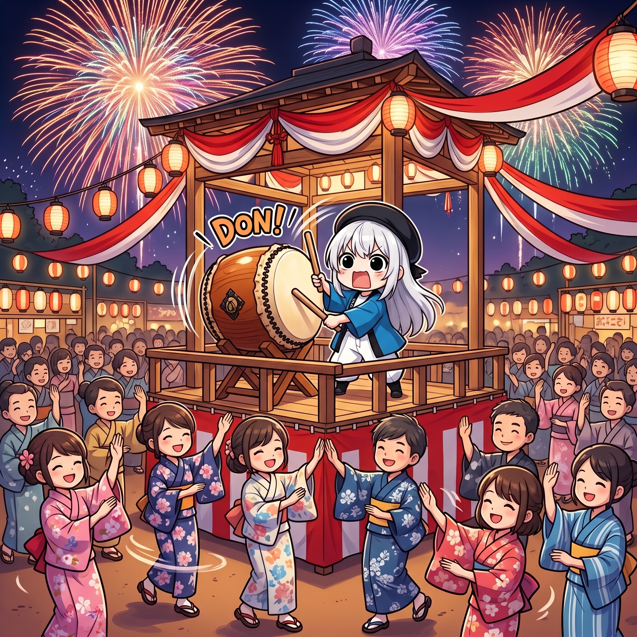盆踊りで太鼓を叩くえらいこっちゃ嬢 | の人気AIイラスト・グラビア