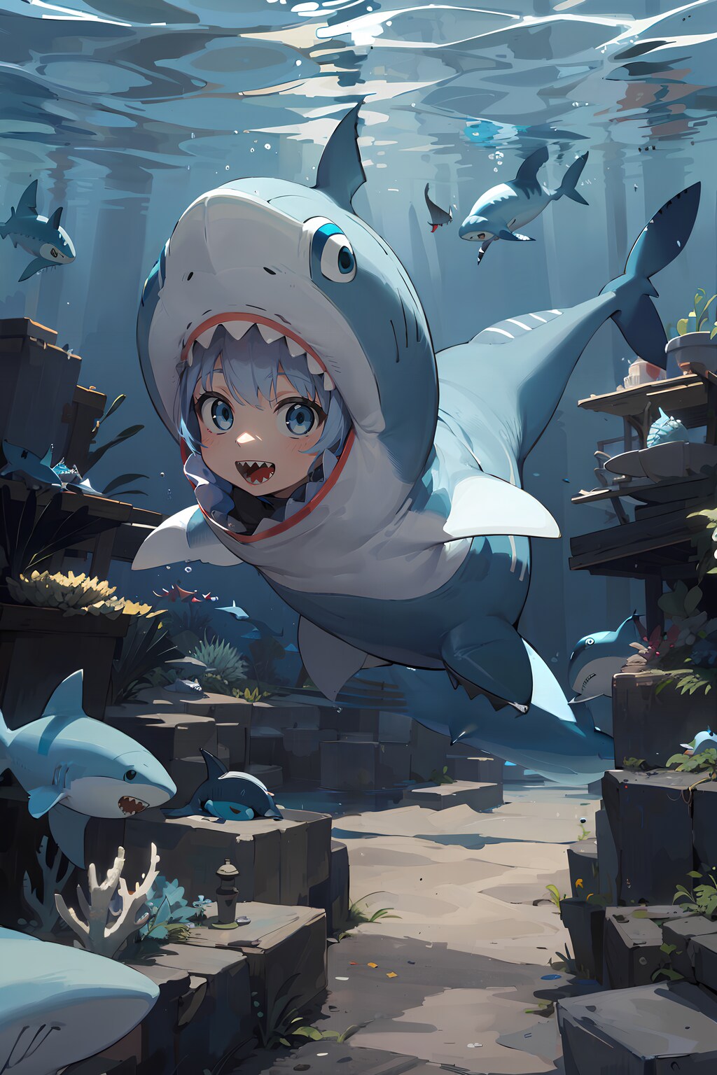 サメコスで泳ぐ！
