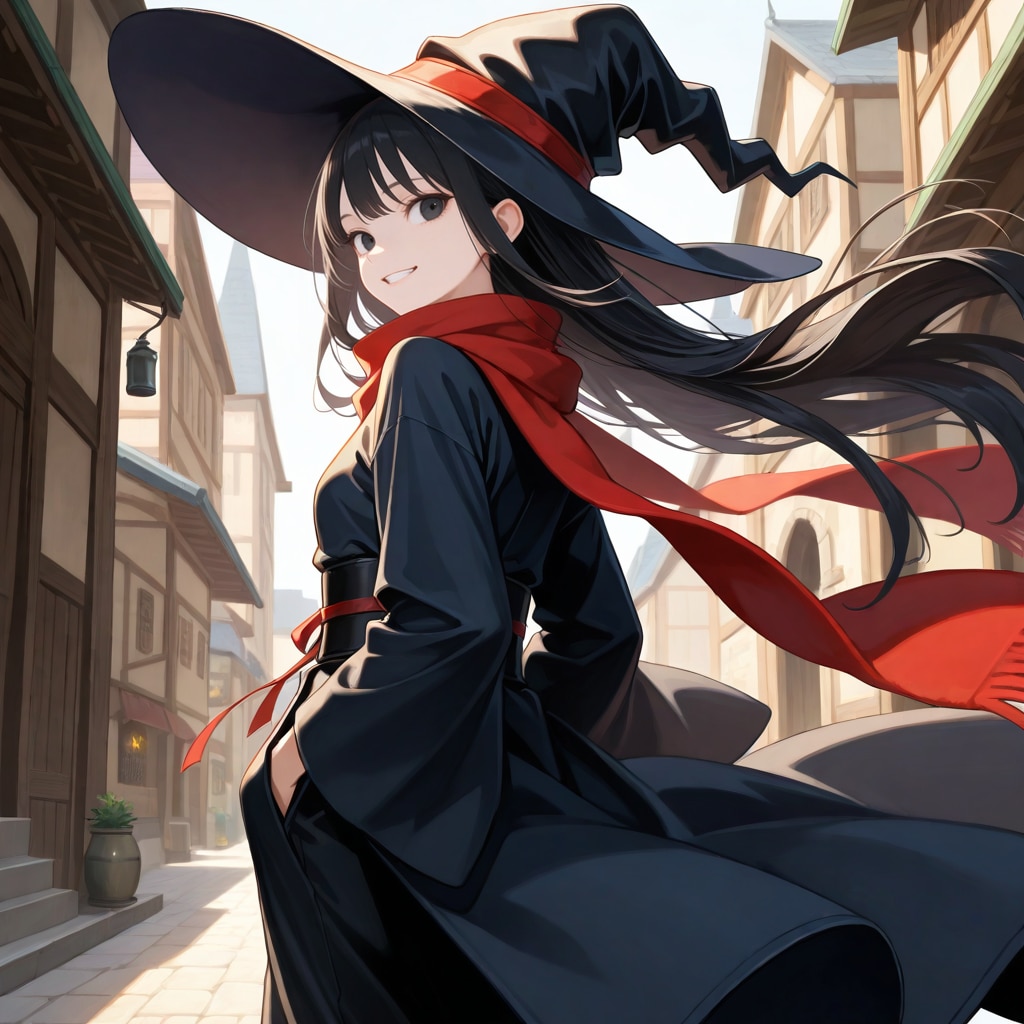 後ろ姿で振り返る魔女さん