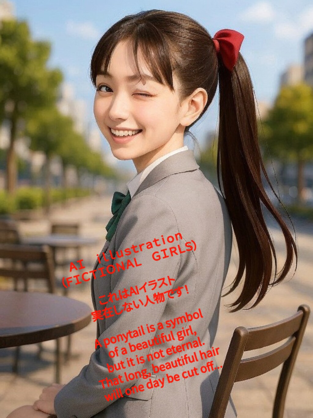 ウインクしたポニーテール美少女