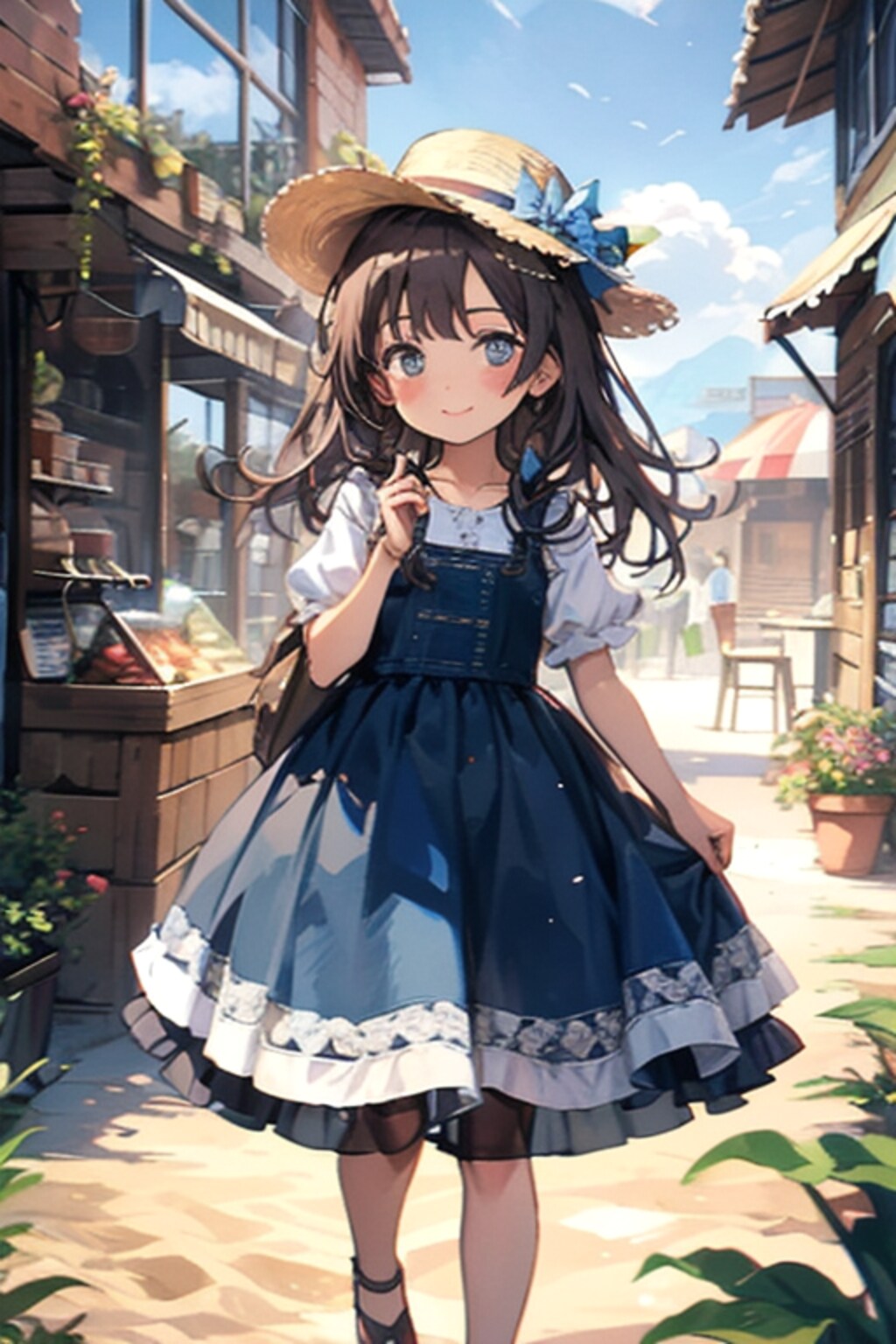 砂浜の町へ出かけた少女