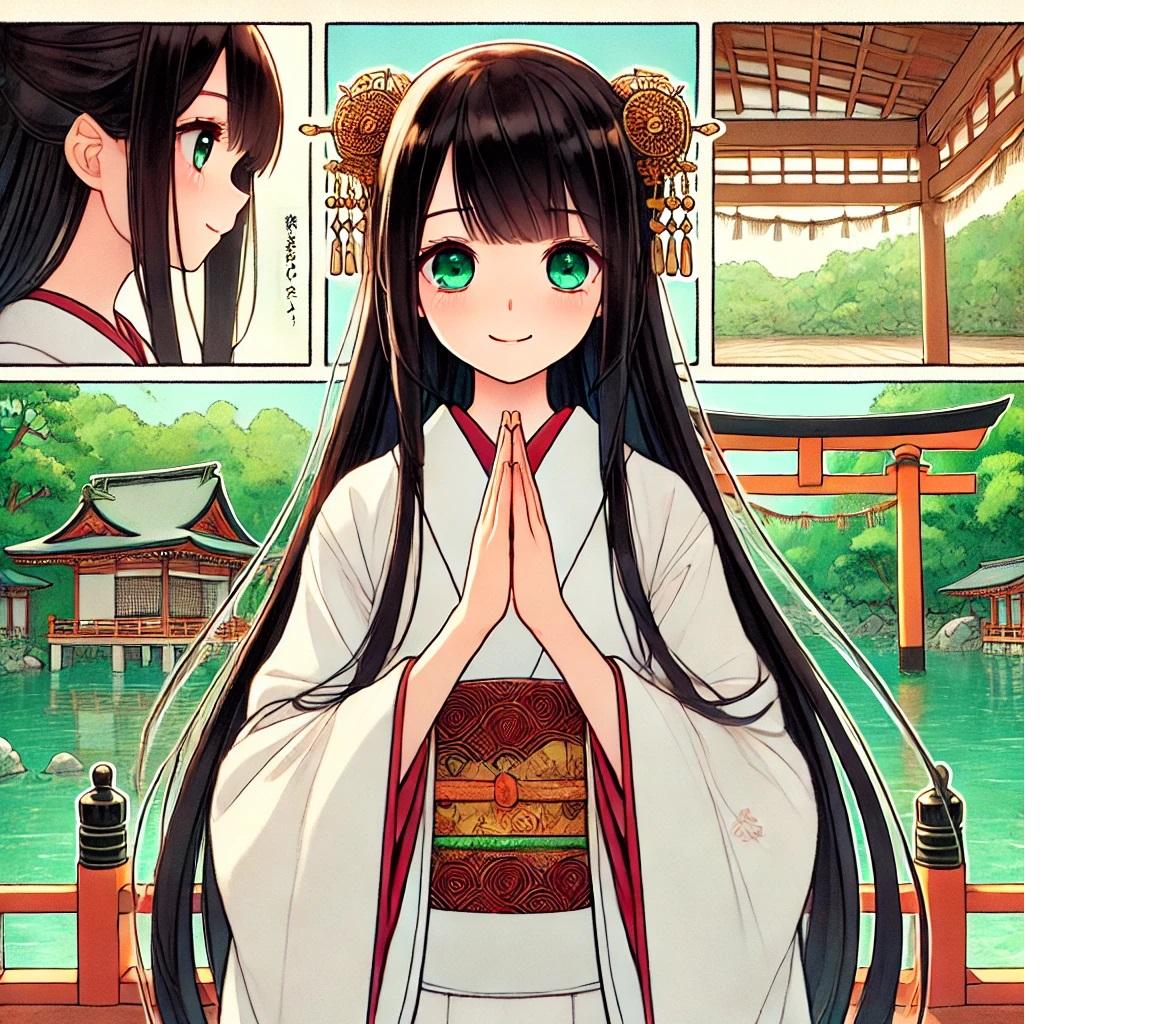 黒髪ロングの巫女の４コマ漫画 | の人気AIイラスト・グラビア