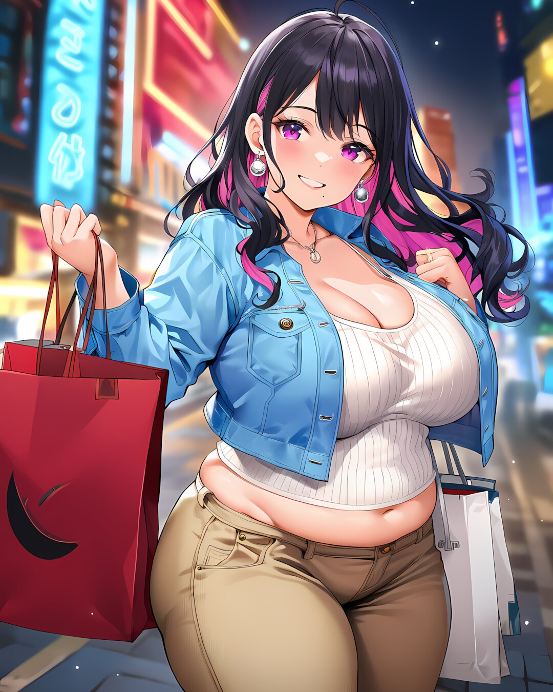 夜の街で「お疲れ様」🛍️デニムジャケットギャル✨