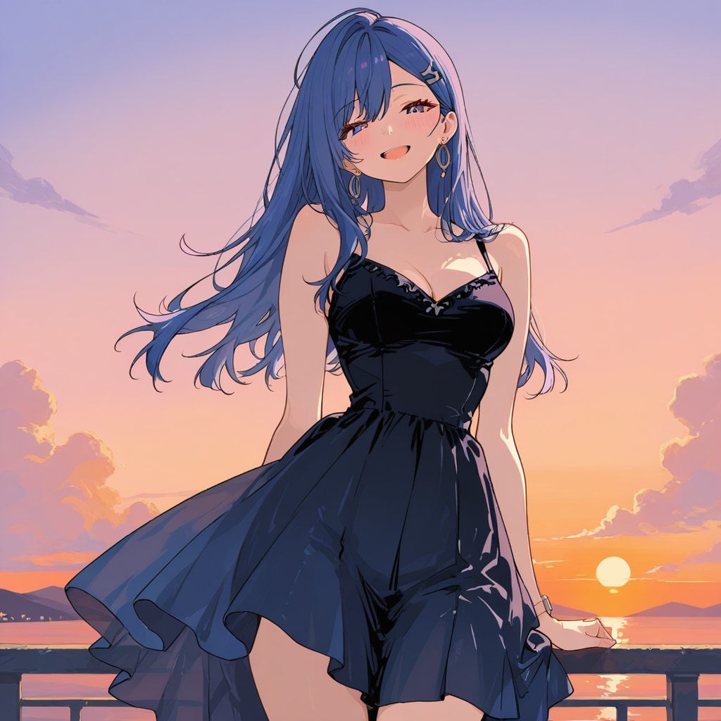 夕日と少女