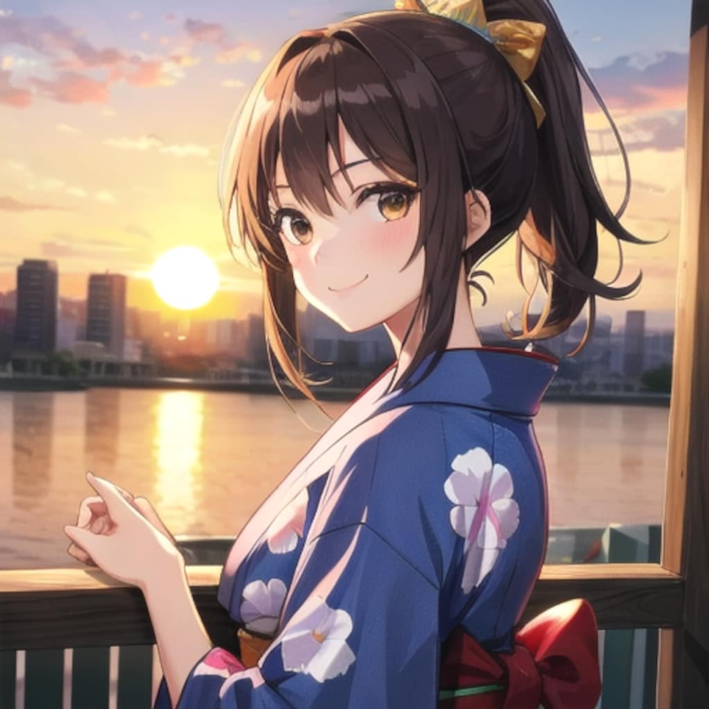 浴衣と夕日