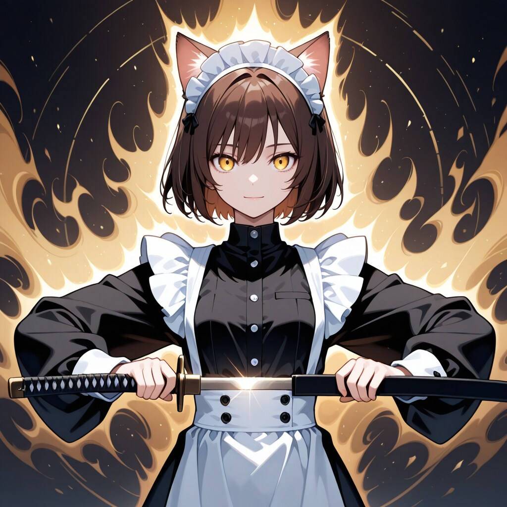 抜刀する喫茶店で働く猫娘