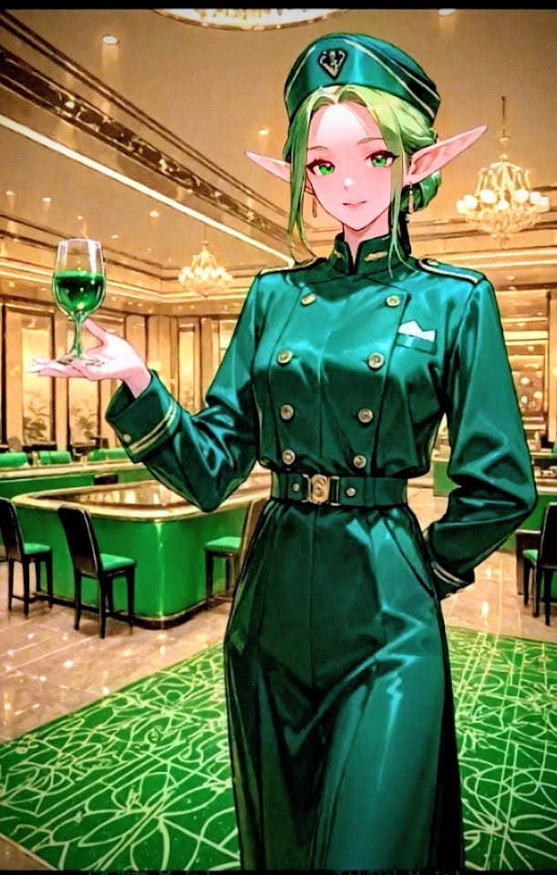 高級会員制BAR🍸と緑色給仕係のエルフ･お薦め緑色の新酒カクテル