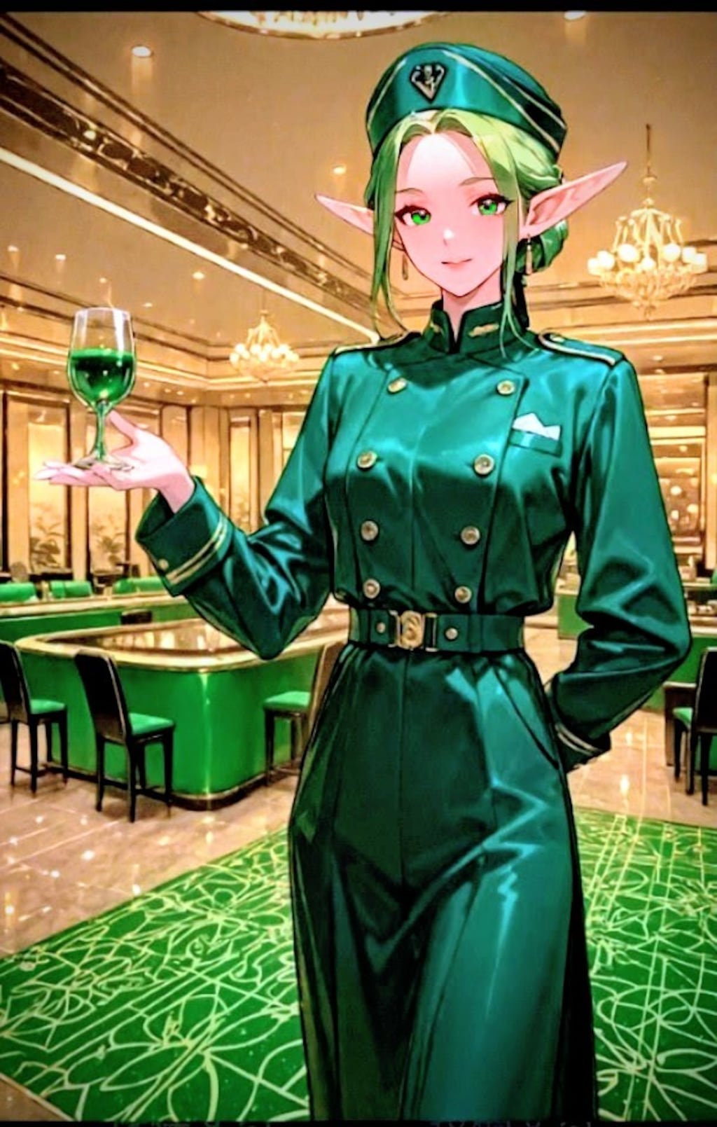 高級会員制BAR🍸と緑色給仕係のエルフ･お薦め緑色の新酒カクテル