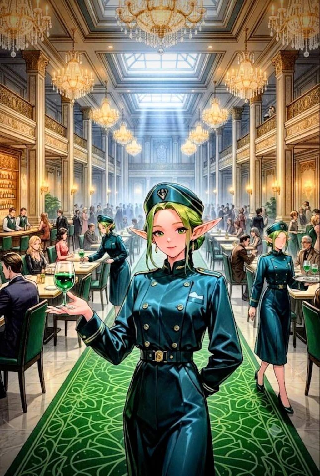 高級会員制BAR🍸と緑色給仕係のエルフ･お薦め緑色の新酒カクテル