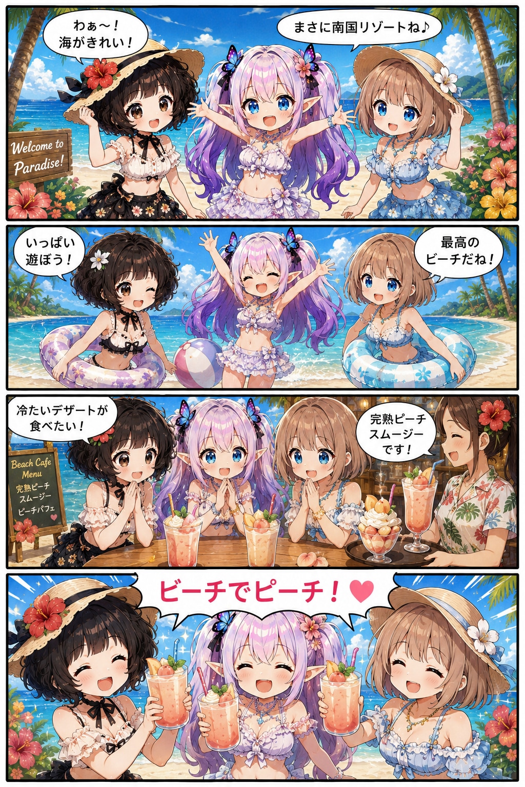 ビーチで......