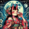 アクリルファンタジー、酒を飲む鬼、ほろ酔い、お月見、鬼ヶ島 4枚目
