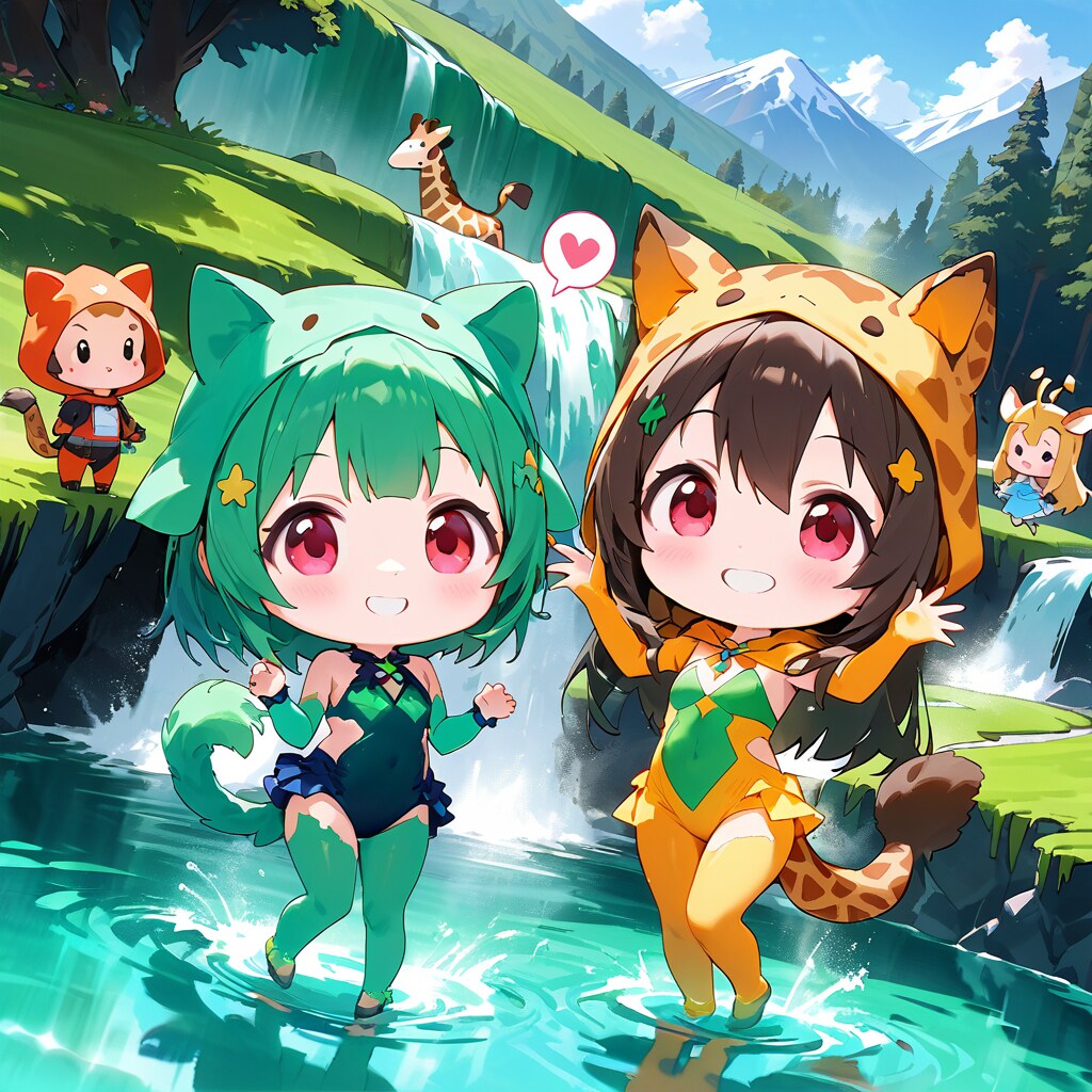 フェアリープールとキリン着ぐるみちび子ちゃん | の人気AIイラスト・グラビア