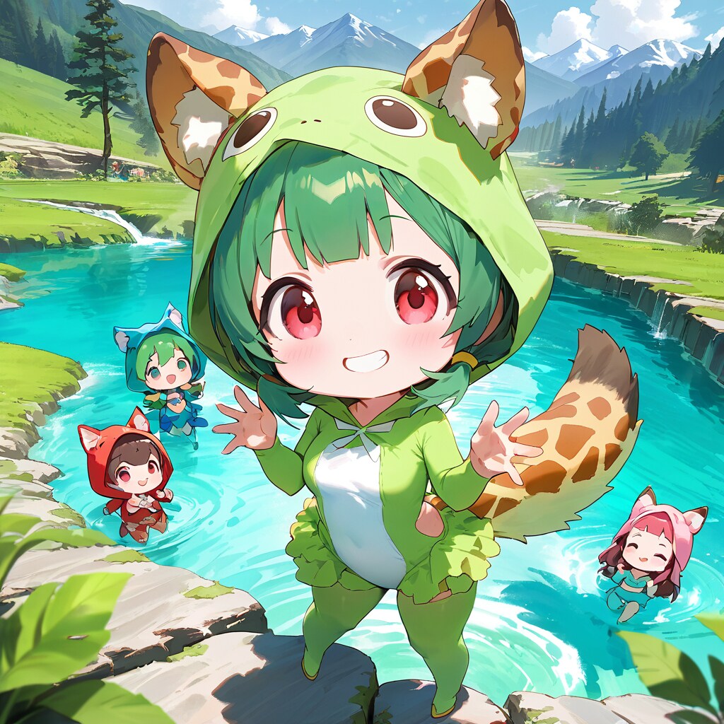 フェアリープールとキリン着ぐるみちび子ちゃん