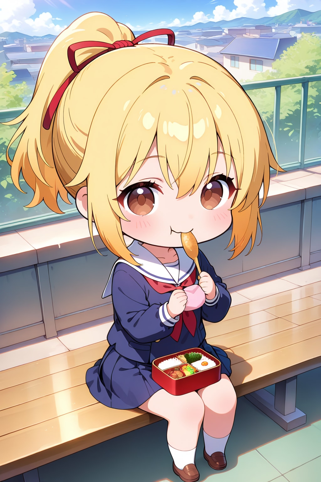 もぐもぐしているちび金ポニテちゃん | の人気AIイラスト・グラビア