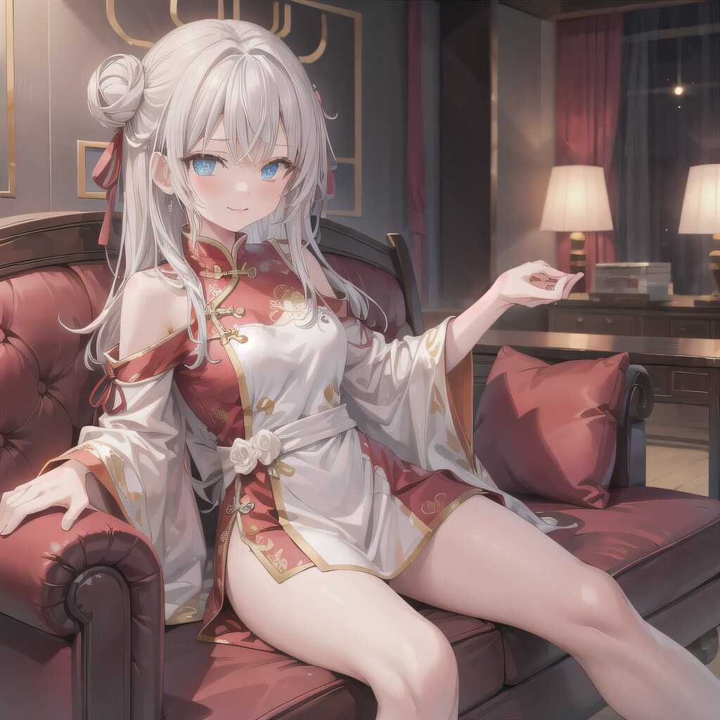 灰髪ツイン団子で中華服の少女