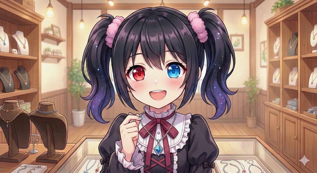 ネックレスを選んでもらったアケちゃん